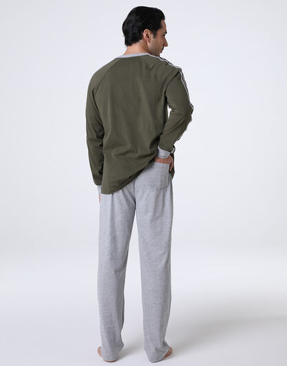 Pigiama Lungo Girocollo in Jersey, verde oliva, , LOVABLE