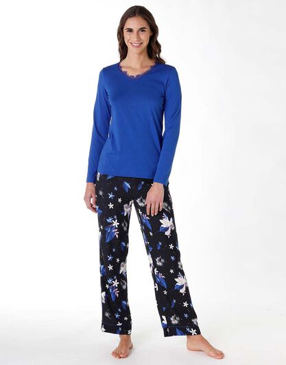 Pigiama lungo donna in modal, blu brillante, , LOVABLE