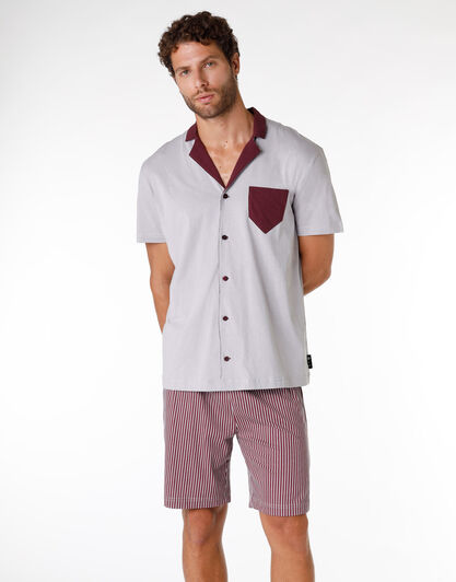 Pigiama corto uomo in 100% cotone, grigio e bordeaux, , LOVABLE