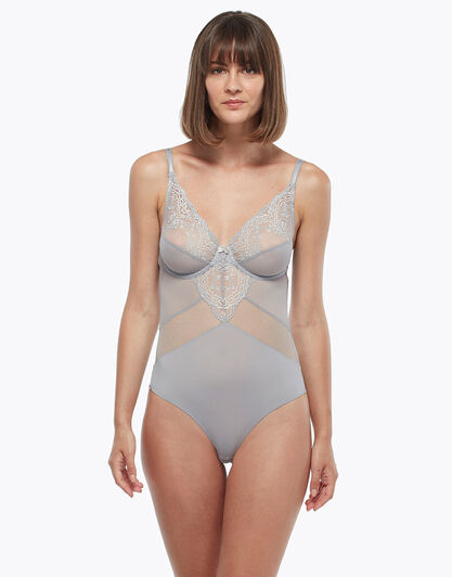 Body grigio in microfibra, tulle plumetis e pizzo, , LOVABLE
