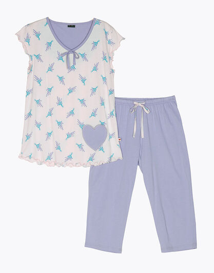 Pigiama pinocchietto in jersey, rosa stampa lavanda, , LOVABLE