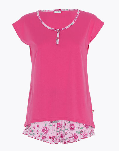 Pigiama corto serafino in jersey e tela di viscosa, fucsia, , LOVABLE
