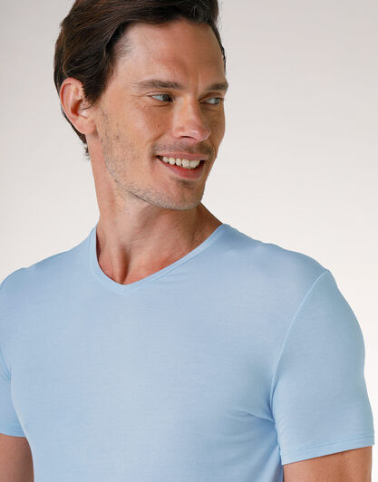 T-shirt con scollo a V Elegant Jacquard in modal, azzurro, , LOVABLE