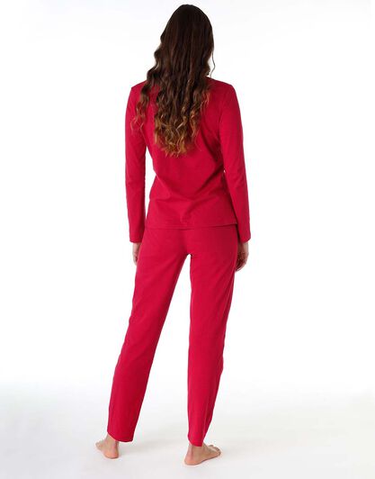 Pigiama donna lungo in 100% jersey di cotone, rosso, , LOVABLE