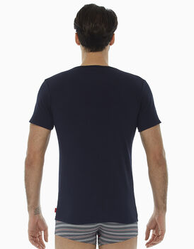 T-Shirt blu notte in cotone elasticizzato, , LOVABLE
