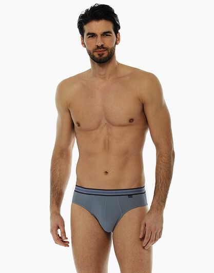 Slip grigio chiaro, in cotone elasticizzato, con elastico jacquard in vita, , LOVABLE