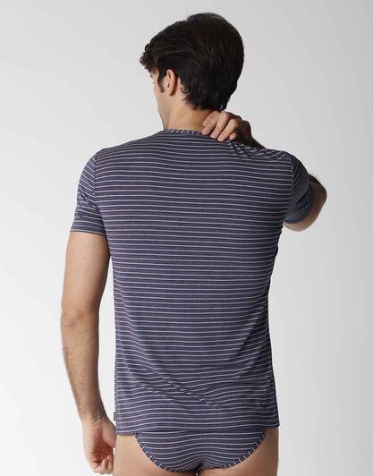 T-shirt uomo manica corta con scollo a V in micromodal, righe blu, , LOVABLE