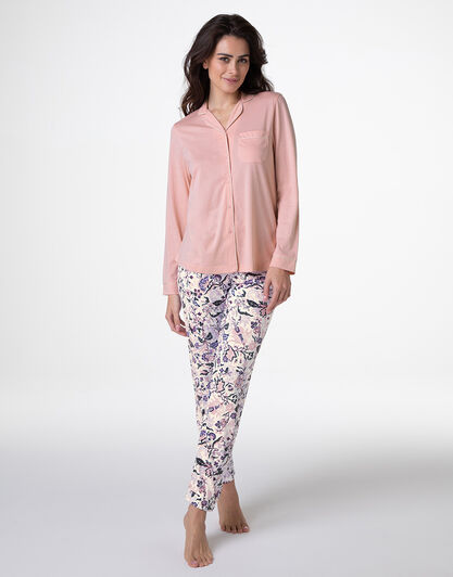 Pigiama Lungo aperto in Cotone Modal, rosa vintage, , LOVABLE