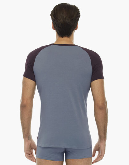 T-shirt grigio chiaro, in cotone elasticizzato, con girocollo in contrasto colore  , , LOVABLE