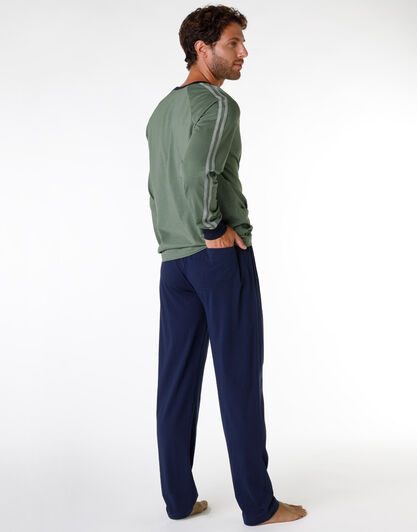 Pigiama lungo uomo in jersey di 100% cotone, verde fango, , LOVABLE