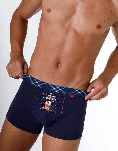 Boxer uomo in cotone elasticizzato, blu con stampa gufetto, , LOVABLE