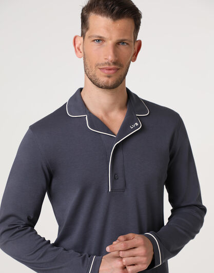 Pigiama Lungo Collo Serafino in Interlock, ebano, , LOVABLE