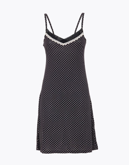 Sottoveste stampa pois, in cotone, con inserti in pizzo sullo scollo , , LOVABLE