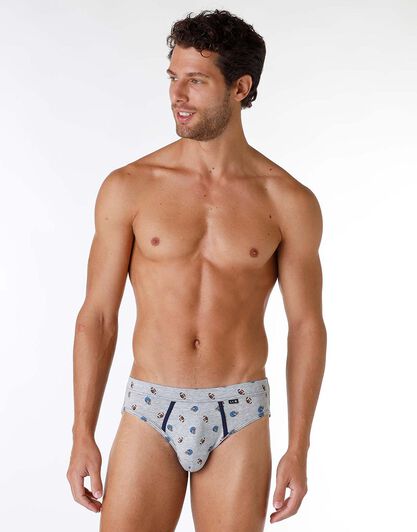 Slip uomo in cotone elasticizzato, grigio con stampa rugby, , LOVABLE