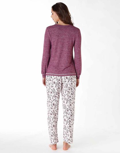 Pigiama lungo donna in flanella, bordeaux, , LOVABLE