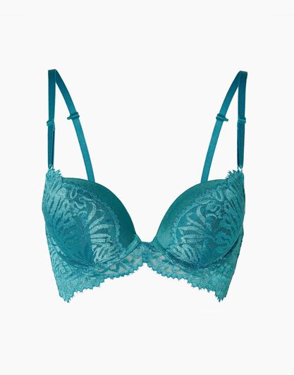 La Senza - Reggiseno push up Eden lace in pizzo e microfibra, verde turchese, , LOVABLE