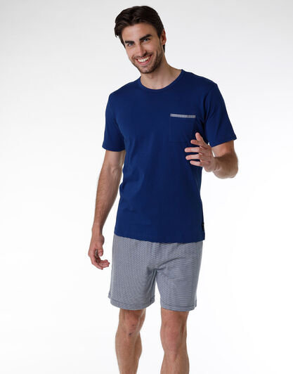 Pigiama uomo corto in jersey di 100% cotone, blu navy, , LOVABLE