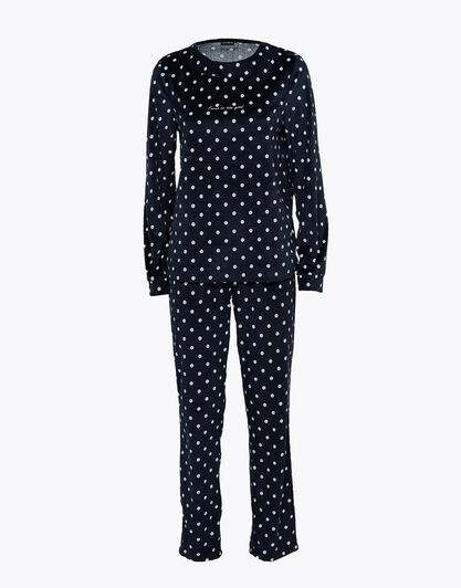 Homewear donna lungo in micropile, blu a pois, , LOVABLE