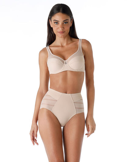 Guaina Vita Media Fancy Shaping in microfibra modellante e tulle, cipria, , LOVABLE