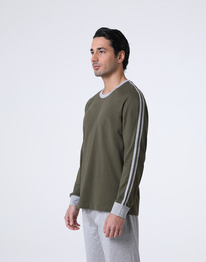Pigiama Lungo Girocollo in Jersey, verde oliva, , LOVABLE