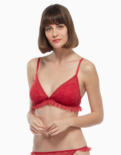 Reggiseno triangolo soft imbottito in tulle jacquard, rosso, , LOVABLE