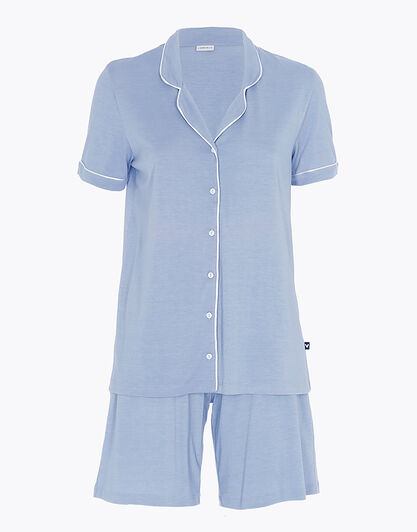 Pigiama corto aperto in cotone modal, azzurro polvere lillato, , LOVABLE