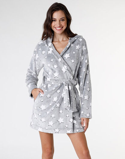 Vestaglia in pelliccia jacquard, grigio con stelle, , LOVABLE