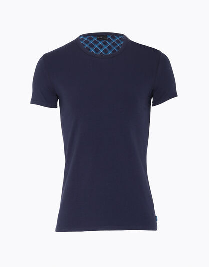 T-shirt manica corta blu notte in cotone elasticizzato con lunetta stampata, , LOVABLE