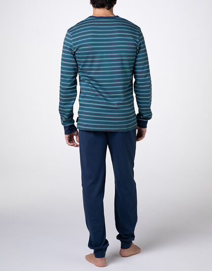Pigiama Lungo Girocollo in Interlock, verde righe,  Pigiama Lungo Girocollo in Interlock, verde righe, , LOVABLE