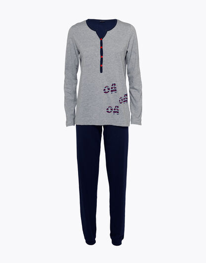 Pigiama donna lungo in jersey di cotone, blu, , LOVABLE
