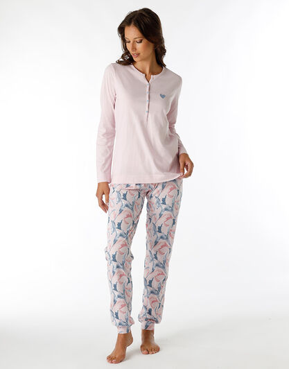Pigiama Lungo serafino in Jersey, rosa, , LOVABLE