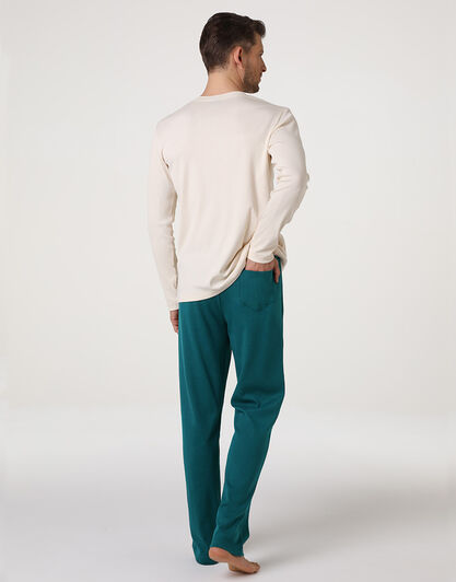 Pigiama Lungo Collo Serafino in Jersey Rib e Interlock, avorio, , LOVABLE