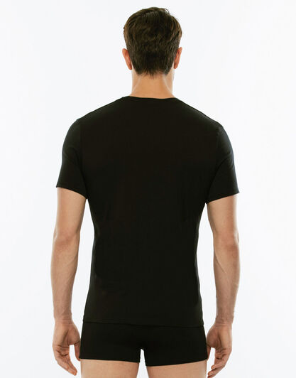 T-Shirt Cotton Stretch nero in cotone elasticizzato con scollo a V profondo-LOVABLE