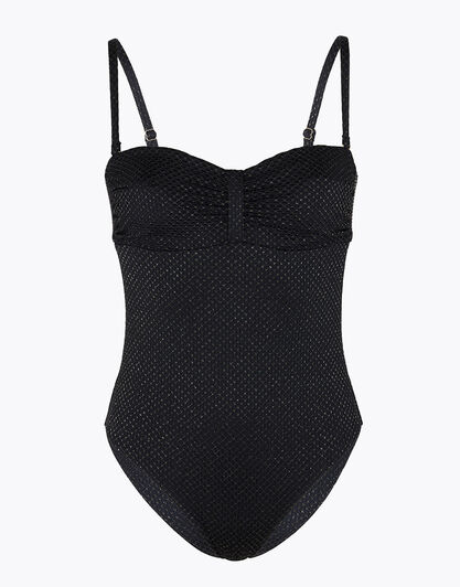 Costume intero con ferretto Jacquard in microfibra, nero e oro, , LOVABLE
