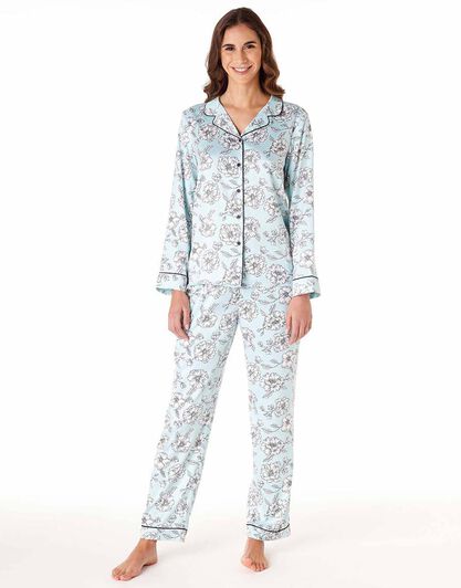 Pigiama donna lungo in satin, azzurro acqua, , LOVABLE