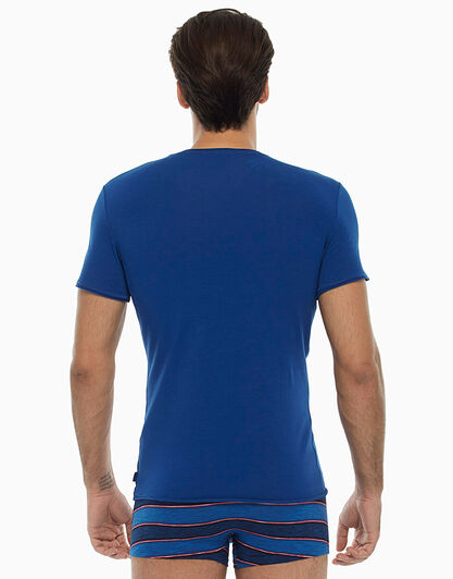 T-shirt manica corta collo rotondo, blu royal, in cotone fiammato-LOVABLE