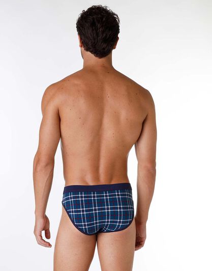 Slip uomo in cotone elasticizzato, stampa check blu petrolio, , LOVABLE