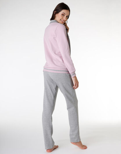Homewear donna lungo in cotone, grigio melange, , LOVABLE
