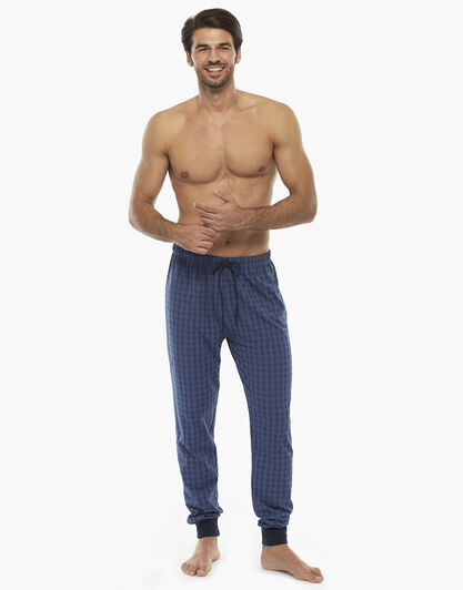 Pantalone lungo, stampa check blu, in jersey di cotone, , LOVABLE