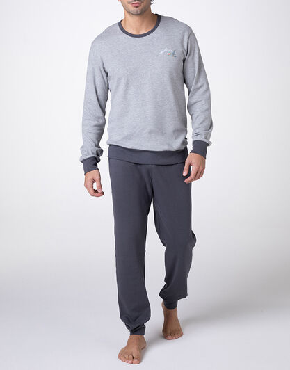 Pigiama Lungo Girocollo Interlock, grigio melange,  Pigiama Lungo Girocollo Interlock, grigio melange, , LOVABLE
