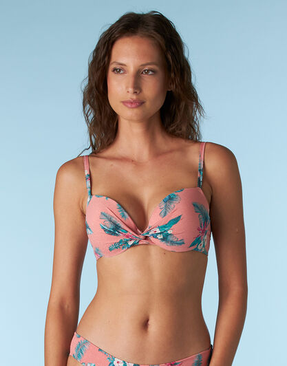 Costume reggiseno push-up con ferretto Printed Lurex in microfibra, salmone stampa tropicale, , LOVABLE