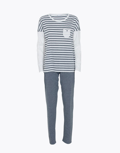 Pigiama in cotone e tela di viscosa, righe grigio melange, , LOVABLE