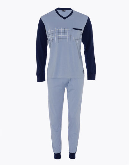 Pigiama lungo uomo in 100% cotone, denim blu, , LOVABLE