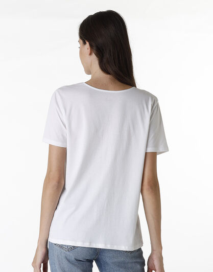 Maglia manica corta con scollo a V Basic Soul in cotone, bianco, , LOVABLE