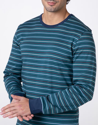 Pigiama Lungo Girocollo in Interlock, verde righe,  Pigiama Lungo Girocollo in Interlock, verde righe, , LOVABLE