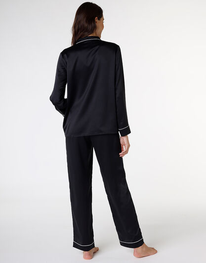 Pigiama lungo aperto in satin, nero, , LOVABLE