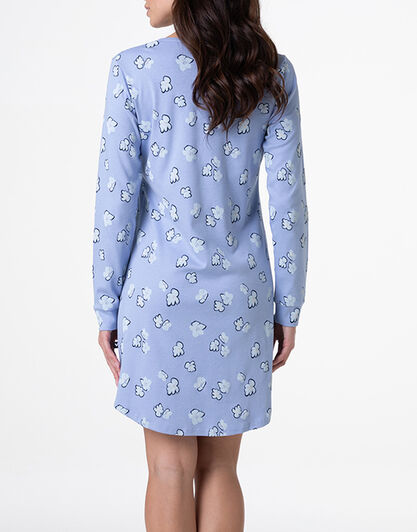 Camicia da Notte Serafino Manica Lunga in Interlock, azzurro polvere stampato, , LOVABLE