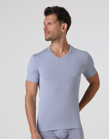 T-shirt uomo con scollo a v in micromodal, grigio chiaro, , LOVABLE