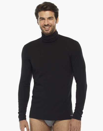 Maglia manica lunga, collo alto, nero, in cotone modal , , LOVABLE