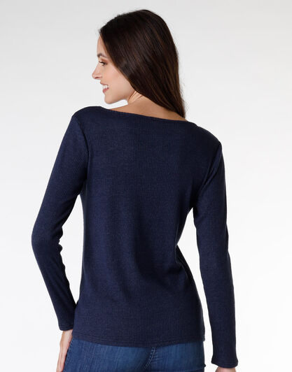 Maglia manica lunga Basic Soul in rib viscosa, blu, , LOVABLE